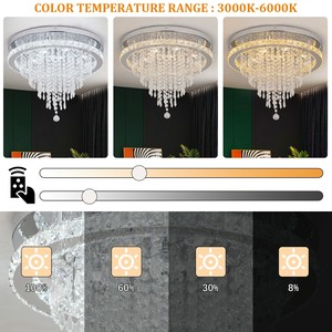 Plafonniers LED encastrés en acier inoxydable, luminaires modernes en cristal suspendus, à intensité variable, changeant de couleur (3 couleurs), pour salon - Product Image 2