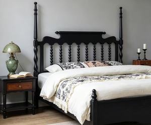 Premium <b>Queen</b> <b>Size</b> Black Wood Four Poster <b>Bed</b> With Spindle Slatted Headboard For Bedroom - Product Image 6