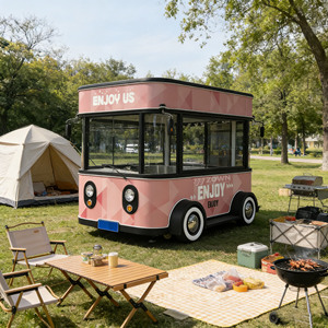 Carrito de Comida con Forma Geométrica, Carrito de Venta Móvil Único con Calcomanía Personalizada para Negocios de Snacks Modernos en la Calle de la Ciudad - Product Image 1
