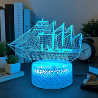 Veilleuse LED à illusion 3D RGB avec contrôle tactile, design de base fissurée, matériau ABS, alimentation USB 5V pour la décoration de la maison