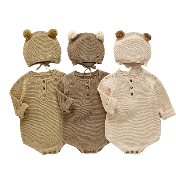 bear knit 100% Cotton Newborn ropa de bebes baby boys girls rompers little babies clothing sweater for winter With a hat