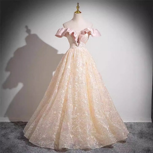 Off The Shoulder Evening Dress Long Skirt Stage Performance Women Polyester Fiber Adult Birthday Party Dress - Product Image 2