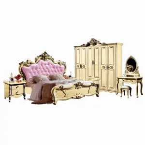 Conjunto de móveis de quarto em madeira estilo vitoriano antigo real europeu de luxo em oferta