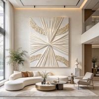 Toile murale en plâtre texturé 3D faite à la main, motif nœud blanc abstrait, tissu extensible avec peinture dorée, décoration murale minimaliste pour la maison