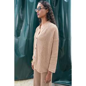 Sobe Women <b>Knit</b> <b>Cardigan</b> Set 100% Cotton Breathable Loose Fit <b>Crochet</b> Sweater Outfit For Casual Wear - Product Image 6