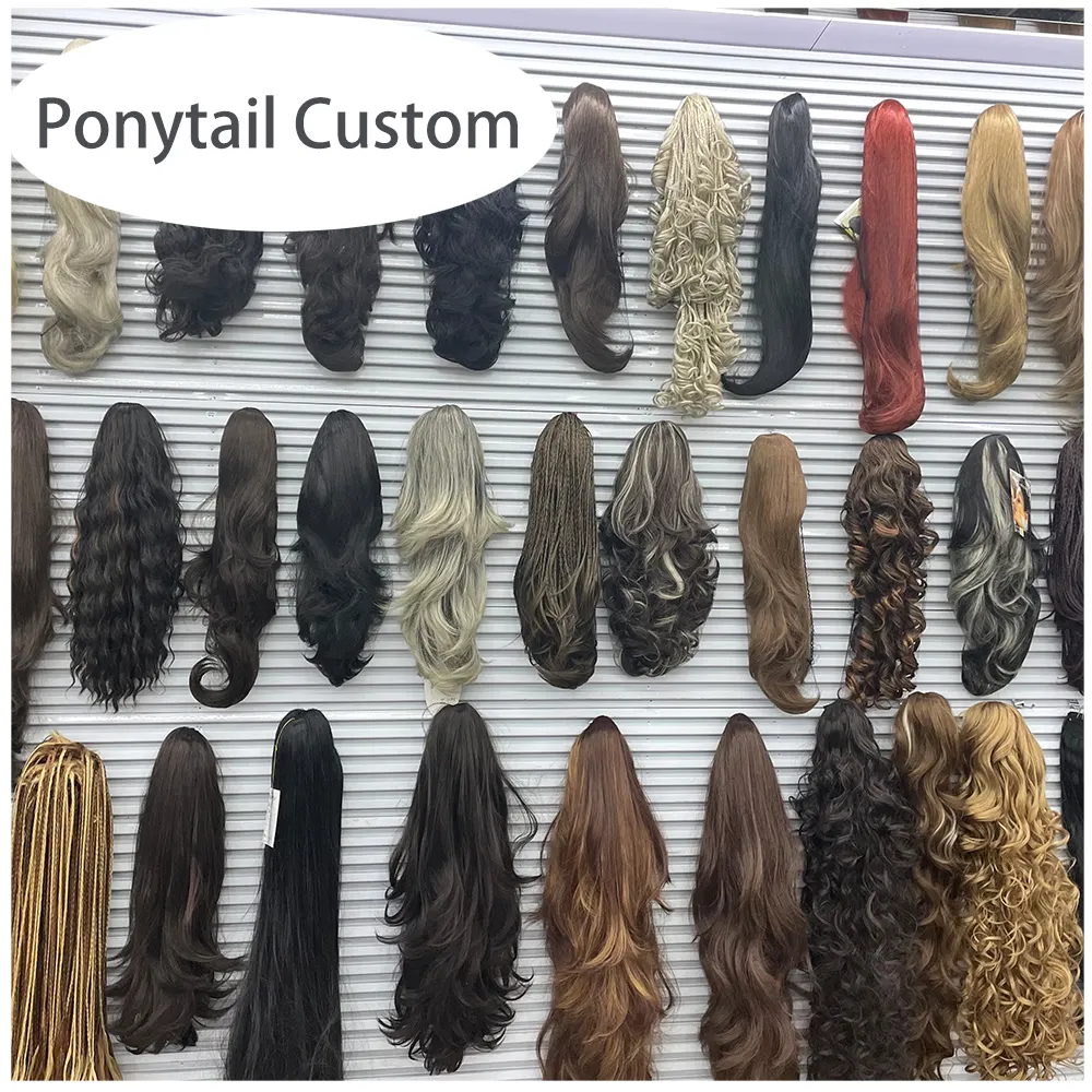 Personalizzato kanekalons capelli sintetici coda di cavallo yaki crespi lisci ricci onda d'acqua ondulati capelli finti coda di cavallo per le donne nere