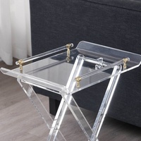 Tables d'appoint pliables portables en acrylique pour salon, chambre, hall d'entrée – Tables latérales transparentes avec poignée pour café