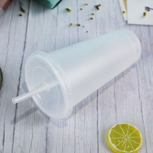 Vaso reutilizable de plástico frío esmerilado en blanco transparente de 24oz 701ml sin BPA con tapa y pajita - Product Image 4