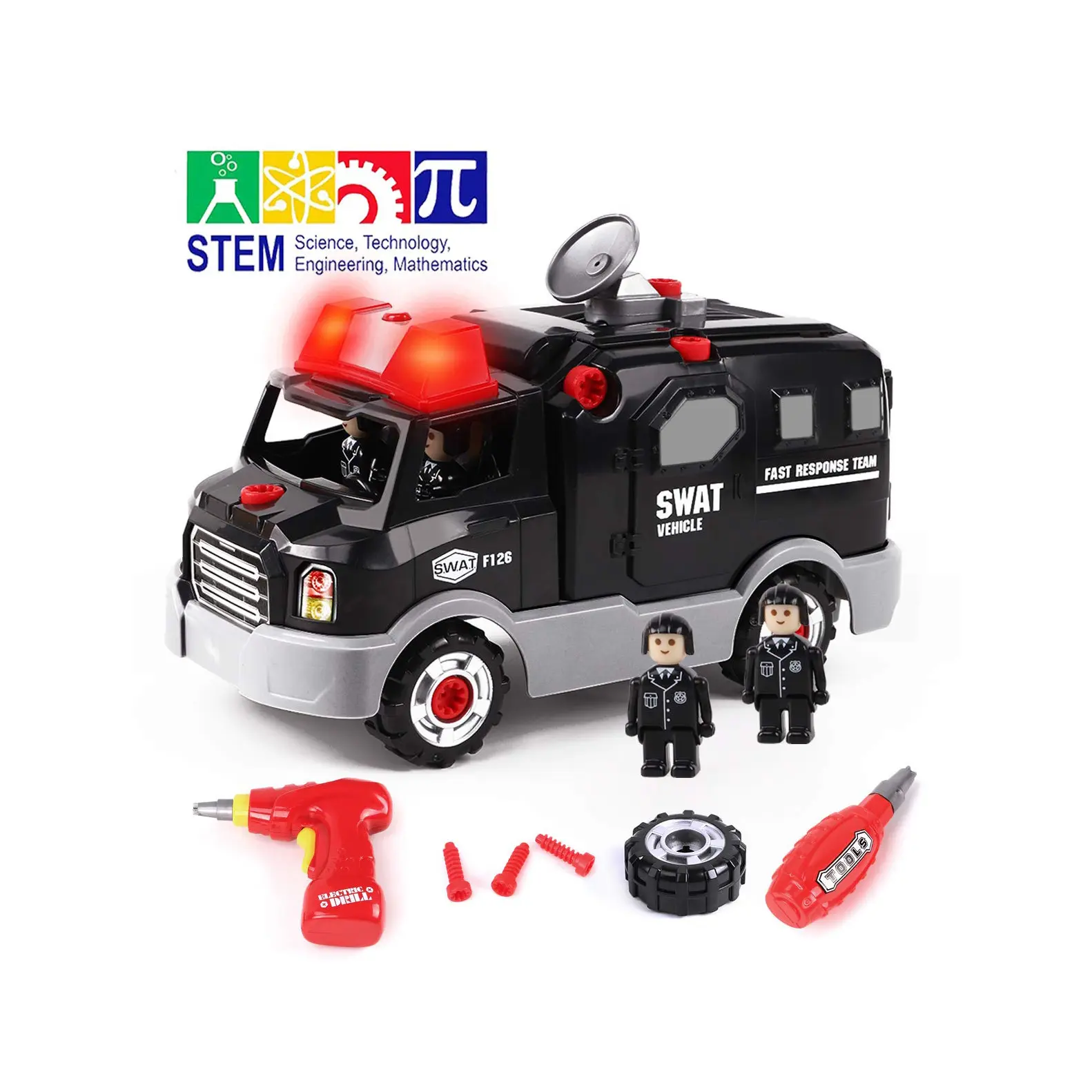 Take Apart Toys coche de carreras de policía, juguetes DIY STEM construir en su propio coche juguetes con la policía, niños taladros herramienta juguetes