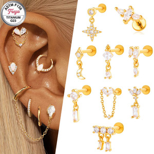 ต่างหูแฟชั่นแบบห้อยประดับเพชรไทเทเนียม ต่างหูแบบติดหลังแบน ชุบทอง ประดับ<span class=keywords><strong>เพชร</strong></span>ซิร์คอน เหมาะสำหรับเจาะหูแบบ Helix และ Labret ใช้ในงานแต่งงาน - Product Image 3