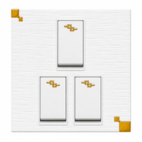 Interrupteur mural intelligent de luxe style pakistanais 4 voies 45A à grain de bois, 6 gangs avec prise universelle, panneau décoratif à bord doré, blanc