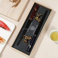 Ensemble de baguettes en bois à motif de dragon classique, 23 cm, 2 paires, boîte, écologique, pour les affaires, certifié LFGB