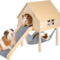 Hamac détachable, maisonnette en bois monobloc pour animaux de compagnie, maison d'évacuation pour cochon d'Inde, en bois massif avec échelle, utilisation intérieure/extérieure toutes saisons