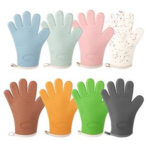 キッチンカラフルシリコンイージークリーン防水耐熱グリルオーブンミットベーキングキッチングローブ指で調理するため - Product Image 1