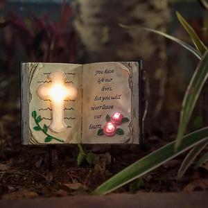 Luces Solares de Resina para Jardín con Cruz Bíblica, Decoraciones Impermeables para Tumbas, Regalos Conmemorativos para Cementerios - Product Image 3