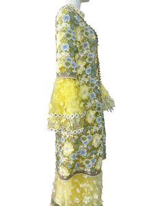 Conjunto de Vestido Modesto con Encaje Floral Multicolor, Puños con Volantes, Tela de Tul Suave, Ideal para Bodas, Ocasiones Especiales y Uso Diario - Product Image 2