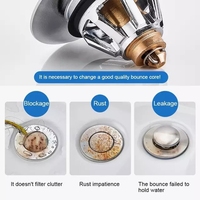 Guida 732007 Silver Lavabo Pop Up Laiton Poussoir Type Bounce Universel Salle de Bain Lavabo Vidange Filtre Bouchon Bouchon