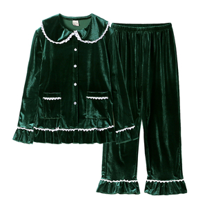 Pigiami Natalizi Coordinati in Velluto per Famiglia, Set Due Pezzi <span class=keywords><strong>con</strong></span> <span class=keywords><strong>Bottoni</strong></span> per Bambini e Donne, Abbigliamento Invernale - Product Image 5