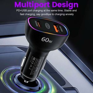 Chargeur de voiture magnétique multi-ports USB+PD30W QC3.0 avec anneau lumineux LED pour une charge rapide des appareils photo et des ordinateurs portables - Product Image 3