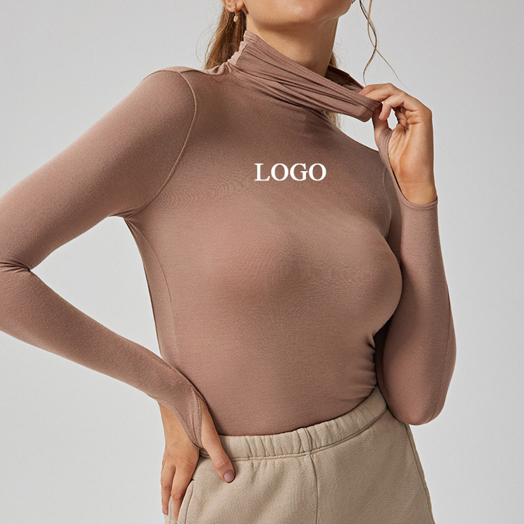 Custom Breathable Long Sleeve Backless High Neck Elastic Gym Sports Top T-Shirt Hollowed-out Back Crop Yoga Tops with Thumbhole