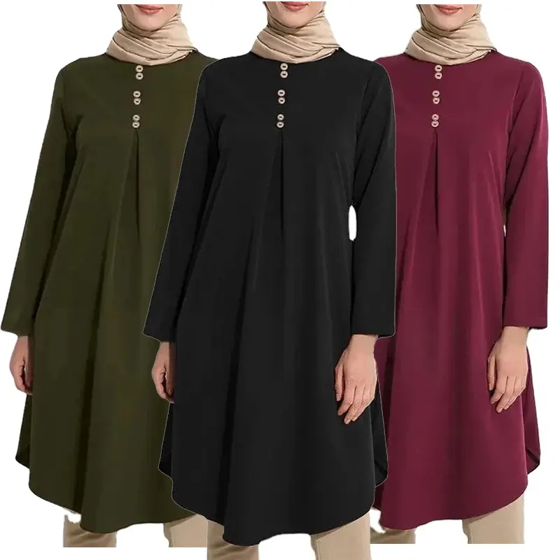 Wholesale Summer Muslim Dovetail Pleated Islamic Clothing Muslim Blouses Women Long Sleeves Tops