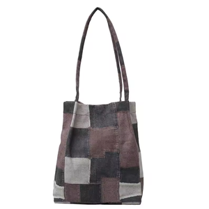 Personalized retro <b>patchwork</b> women's <b>bag</b>, casual checkered canvas handbag, multifunctional tote <b>bag</b>, shopping <b>bag</b> - Product Image 5