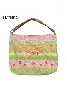 Cotton Fabric Shopping <b>Tote</b> <b>Bags</b> Large Capacity Canvas Calico <b>Bag</b> Retro Floral Printing Portable Shoulder <b>Bag</b> Handbag - Product Image 6
