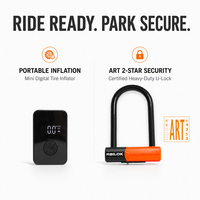 Mini gonfleur de pneus intelligent rechargeable par type C, pompe à air numérique 3-120 PSI avec ensemble combiné ART 2 Star U Lock pour vélo et vélo électrique