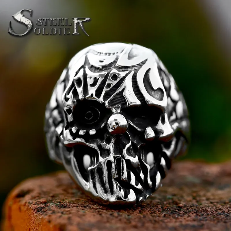 Anillo de calavera de payaso Punk de acero inoxidable con diseño actualizado de estilo gótico para hombre, joyería de moda, regalo al por mayor