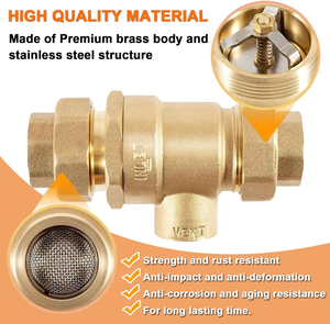 Vanne de retenue double en laiton de 3/4 pouce, <span class=keywords><strong>anti</strong></span>-contamination avec évent atmosphérique pour les systèmes de plomberie des bâtiments municipaux et de l'<span class=keywords><strong>eau</strong></span> <span class=keywords><strong>potable</strong></span> - Product Image 4