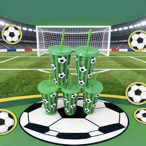 Promotional Discounted 24oz <b>Reusable</b> Plastic Straw <b>Cup</b> with Football-themed Pattern Eco-friendly Direct Drinking Back to School - Product Image 1