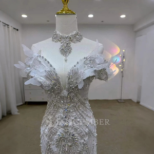 Robes de mariée de luxe avec perles et strass, robe de mariée en dentelle, perles, robe de mariée sirène LSJJ31 - Product Image 3