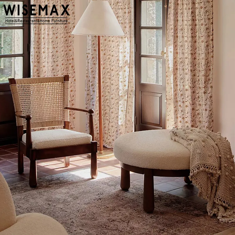 WISEMAX MÜBLER Mittelalter retro wohnzimmer holz rattan linie seil stuhl wabi-sabi stil sofa armchair für haus oder balkon