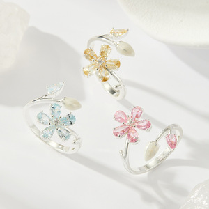 Floral <b>Crystal</b> <b>Ring</b> Adjustable Open Design For Women Everyday Wear - Product Image 1