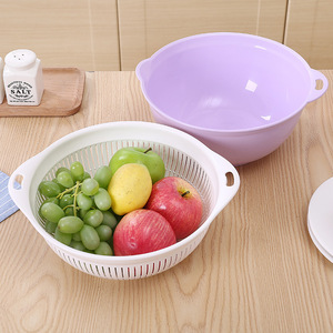 Double Layer Round Plastic Drip Basket L Size Multifunction Kitchen Vegetable Washing Basket Hollow Fruit Draining Rack - Product Image 3