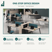 Ensemble de mobilier de bureau tout-en-un : poste de travail moderne avec cloison acoustique, bureau en chêne avec structure en acier, armoire et table de réunion