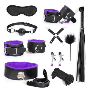 Set di manette fetish per coppie, set di 10 pezzi per restraints <span class=keywords><strong>BDSM</strong></span>, accessori bondage in pelle, giocattoli in pelle. - Product Image 3