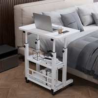 Bureau de jeu mobile réglable pour ordinateur, table de chevet roulante avec étagères de rangement multiples