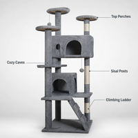 Albero per Gatti in Legno Multilivello con Due Casette, Tiragraffi Avvolti in Corda, Scala Minimalista per Gatti di Taglia Grande, OEM