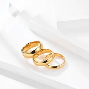 Anello in acciaio spazzolato placcato oro puro tungsteno 18k in acciaio carburo anelli Wolframe 4 6 8mm gioielli in bianco per le donne degli uomini