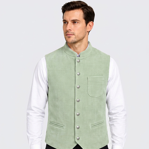 Men's Corduroy <b>Vest</b> Mandarin Collar Button Closure Full <b>Sleeve</b> - Product Image 1