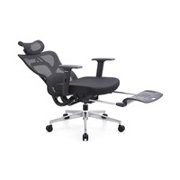 Chaise de bureau ergonomique avec dossier en maille, appui-tête, siège rembourré en mousse, fonction inclinable et repose-pieds extractible pour salle de pause