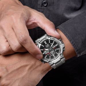 Montre chronographe analogique-numérique de luxe SMAEL 8096, étanche, lumineuse, boîtier/cadran en alliage, bracelet en acier inoxydable, alarme pour plongeurs - Product Image 4