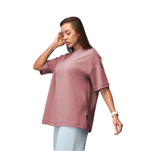 T-shirt ample en coton interlock uni pour femme, col rond, coupe décontractée, respirant, tricot doux, taille S-XXXL - Product Image 1