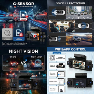 กล้องติดรถยนต์ Podofo ขนาด 3 นิ้ว ความละเอียด 2K พร้อมกล้องบันทึกภาพ 4 ตัว ระบบ G-Sensor/GPS/WiFi/ระบบตรวจจับการจอดรถ/ระบบป้องกัน 360 องศา กล้องหน้าความละเอียด 2K + กล้อง 3 ตัว ความละเอียด 1080P - Product Image 2