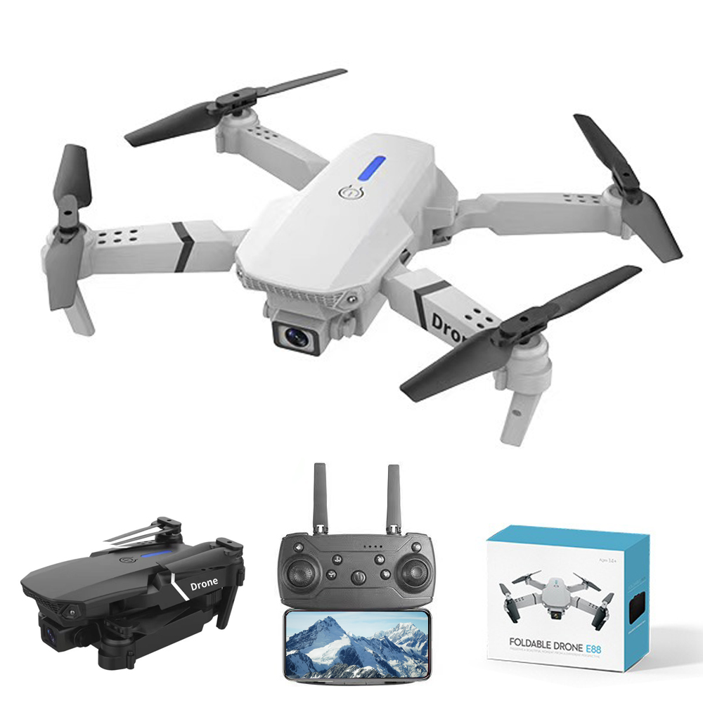 Cheap Beginner Drone 15 Minutes 4 Axis Wifi Flight Controller Led Dual Camera 4k Video E88 Pro Accessories Rc Drones