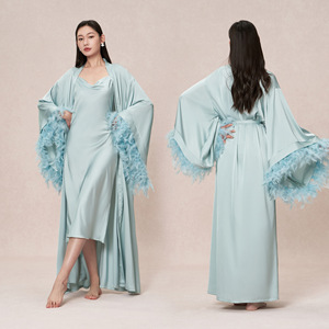 Pyjamas pour femmes, ensemble de robes en soie, robes de <span class=keywords><strong>demoiselle</strong></span> <span class=keywords><strong>d</strong></span>'<span class=keywords><strong>honneur</strong></span> de luxe pour femmes, robes à manches longues à col en V, printemps été - Product Image 2