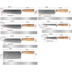 Couteau de chef Kiritsuke en acier Damas 67 étages spécial pour trancher la viande de cuisine manche en bois d'<span class=keywords><strong>olivier</strong></span> pour bouchers - Product Image 6