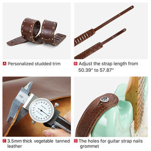 Sangle de Guitare Réglable en Cuir Véritable Personnalisée Style Classique Portable pour Basse Acoustique et Électrique CF6013 avec Rivets de Luxe - Product Image 5