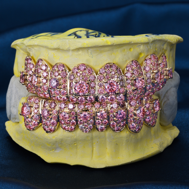 Custom TOP BOTTOM 2 4 6 8 10 Pink Moissanite Lab Diamond Grillz Straight Cut S925 Silver 10K 18K 14K Solid Gold Teeth Grillz